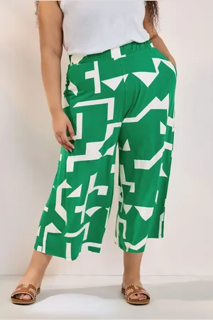Yours Pantacourt Wide Leg Vert & Blanc Abstrait , Women