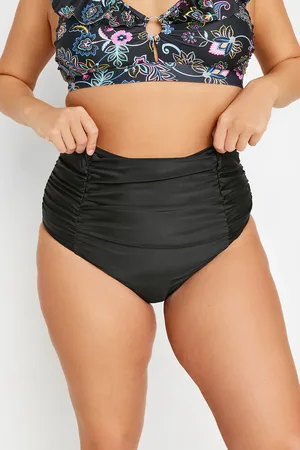 Yours Bas De Bikini Noir Taille Haute Plissé