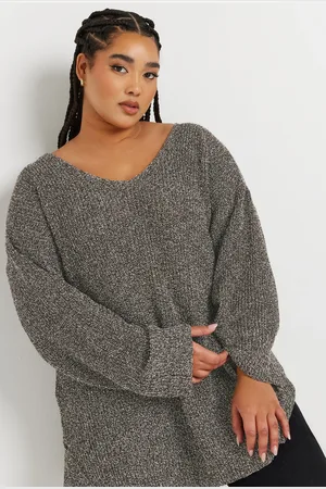 Yours Pull Grisé Oversize En Maille Manches Longues , Women