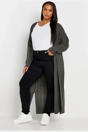 Yours Cardigan Maxi Gris Charbonneux En Maille , Women