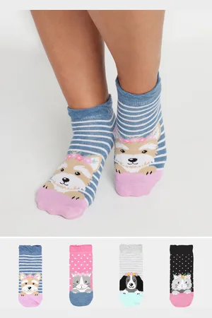 Yours Lot De 4 Paires De Chaussettes Bleues & Roses Petits Chiens