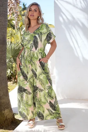 Yours Combinaison Verte Floral Tropical À Poches , Women