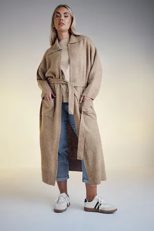 Yours Cardigan Maxi Marron Glacé Avec Ceinture , Women