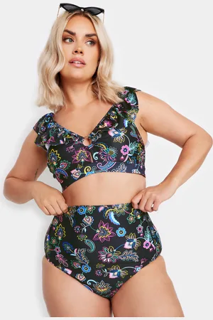 Yours Haut De Bikini Noir Rose & Bleu Floral Volanté