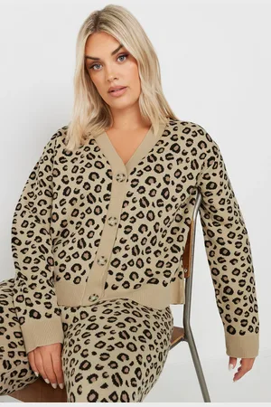 Yours Cardigan Beige Manches Longues Design Léopard , Women