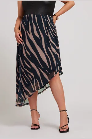 Yours Jupe Noire & Crème Zébrée Coupe Asymétrique , Women