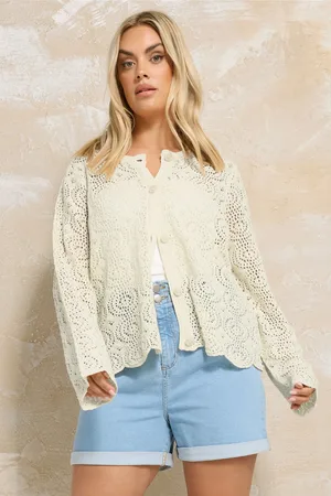 Yours Cardigan Crème Design Crochet Ourlet En Vague, Women