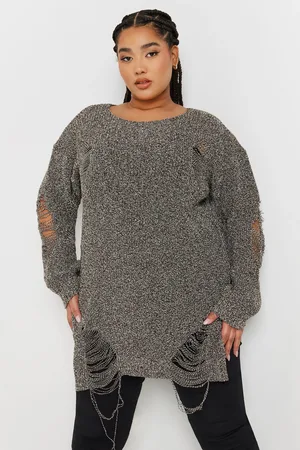 Yours Pull Grisé Déchiré En Maille Manches Longues , Women