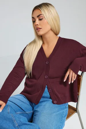 Yours Cardigan Bordeaux En Maille Manches Longues , Women