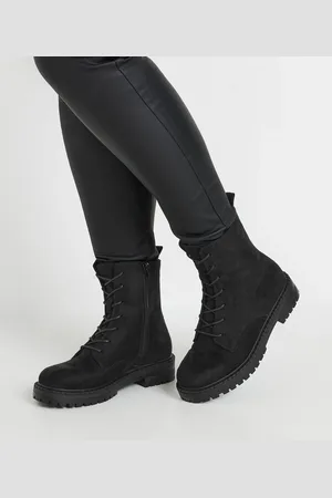 Yours Bottes Noires Effet Daim À Lacets Pieds Larges E