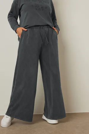 Yours Jogging Wide Leg Gris Charbonneux Délavé , Women