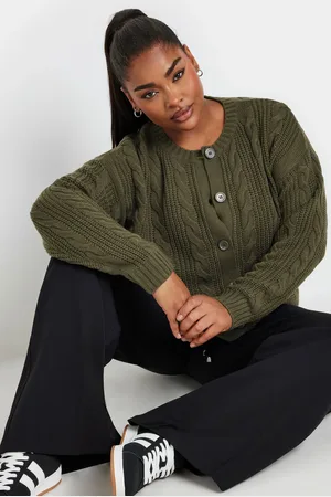 Yours Cardigan Vert Kaki Court Maille Tressée , Women