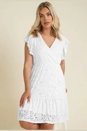 Yours Robe Courte Blanche Broderie Anglaise Volantée , Women