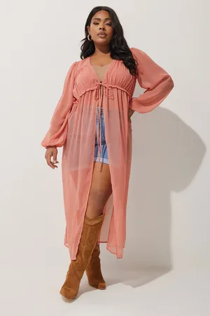 Yours Kimono Long Corail En Mousseline , Women