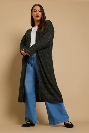 Yours Cardigan Maxi Noir & Vert Kaki En Maille , Women
