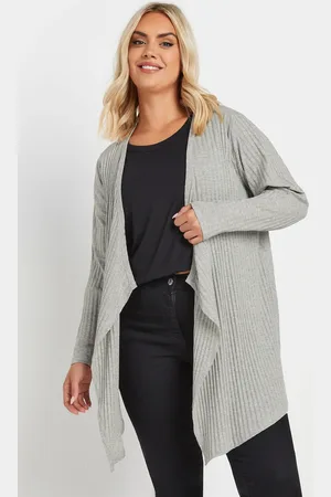 Yours Cardigan Gris Clair En Cascade Nervuré Manches Longues , Women