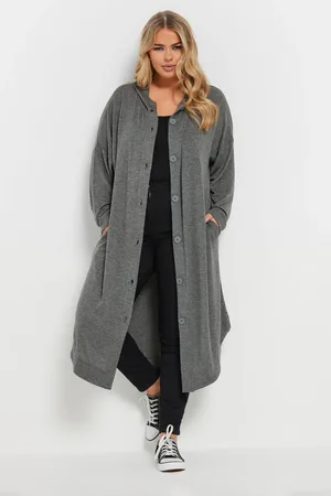 Yours Cardigan Gris À Capuche Maxi À Poches , Women
