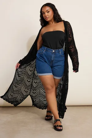 Yours Cardigan Noir Maxi Design Crochet , Women