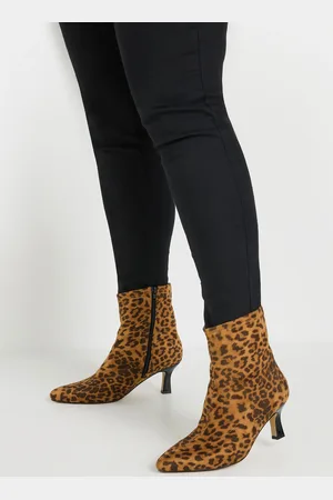 Yours Bottines Marrons Léopard À Talons Effet Daim Pieds Extra Larges eee