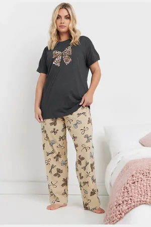 Yours Ensemble De Pyjama Gris & Beige Noeuds Léopards