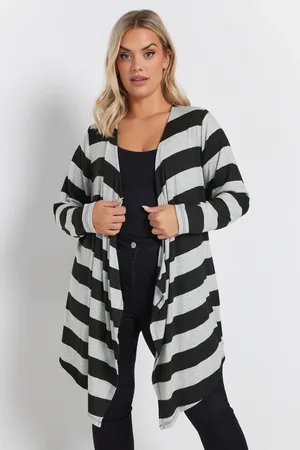 Yours Cardigan Noir & Gris À Rayures En Cascade , Women