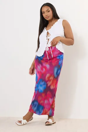Yours Limited Collection Jupe Maxi Rose & Bleue Tâchetée En Filet , Women
