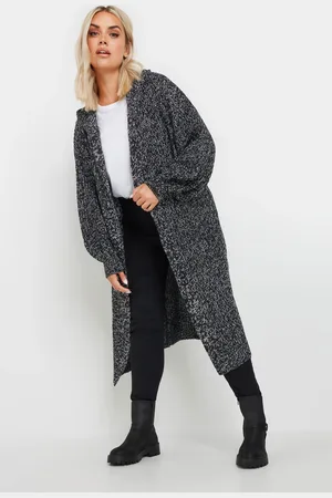 Yours Cardigan Gris Maxi En Maille À Capuche , Women