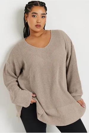 Yours Pull Beige Oversize En Maille Manches Longues , Women