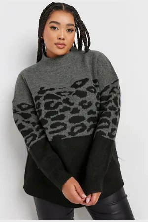 Yours Pull Gris & Noir Block De Couleurs Léopard , Women