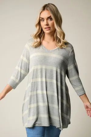 Yours Top Volanté Gris En Jersey À Rayures , Women
