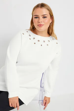 Yours Sweatshirt Blanc Clouté Manches Longues, Women