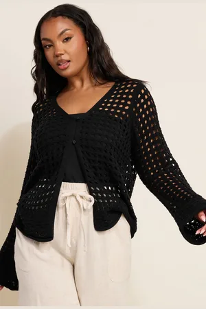 Yours Cardigan Noir En Crochet Design Boutonné , Women