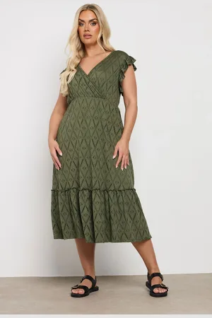 Yours Robe Texturée Vert Kaki Broderie Anglaise , Women