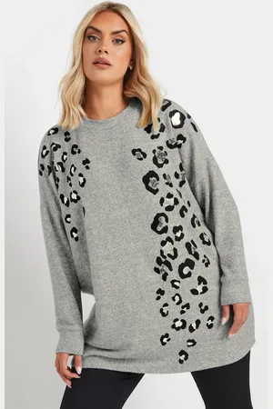Yours Pull Gris Toucher Doux Design Léopard , Women