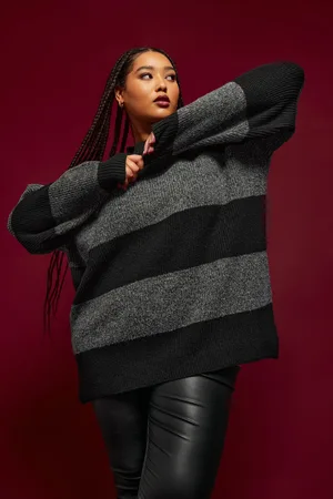 Yours Pull En Maille Noir & Gris À Rayures , Women