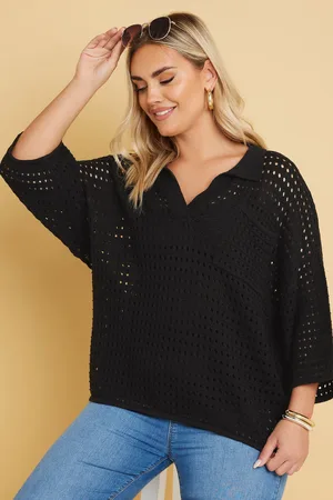 Yours Top En Maille Noir Design Crochet , Women