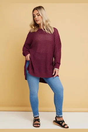 Yours Pull En Maille Bordeaux Fente À L
