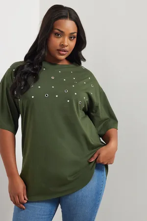 Yours Tshirt Vert Kaki Clouté En Jersey , Women
