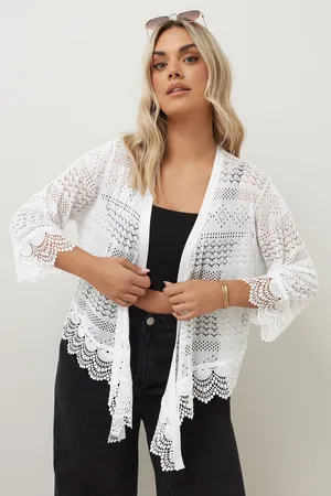 Yours Cardigan Blanc Dentelle En Cascade , Women