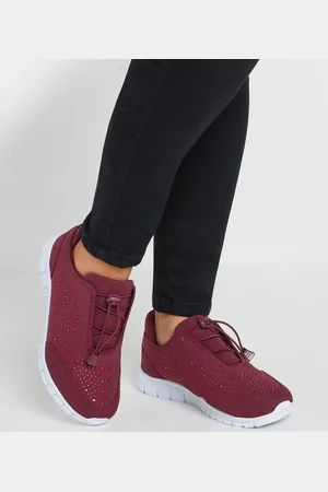 Yours Burgundy Embellished Trainers In Extra Wide eee Fit