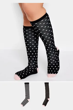 Yours Lot De 2 Paires De Chaussettes Hautes Noires Pois & Rayures
