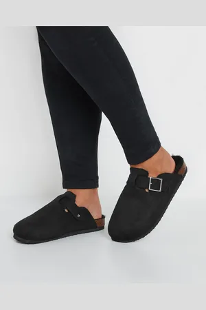Yours Sabots Noirs Fausse Fourrure Pieds Extra Larges eee
