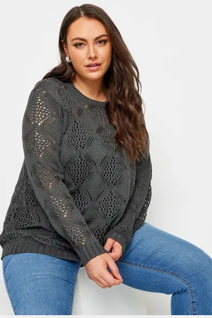 Yours Pull Gris Charbonneux Design Crochet En Manches Longues , Women
