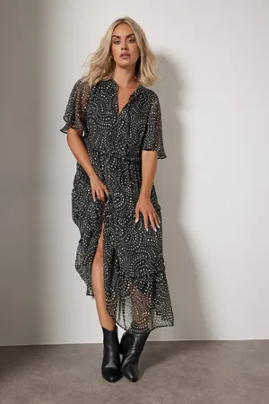 Yours Robe Midaxi Noire En Mousseline Petites Fleurs , Women
