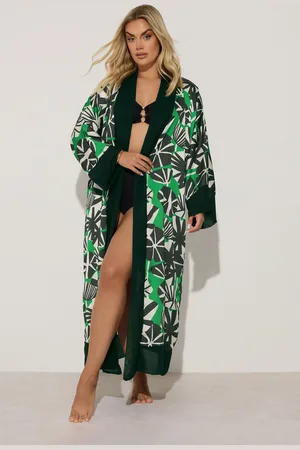 Yours Cardigan Maxi Noir & Vert Abstrait , Women