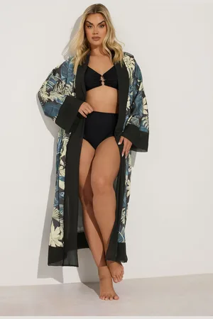 Yours Cardigan Maxi Noir & Bleu Feuilles , Women