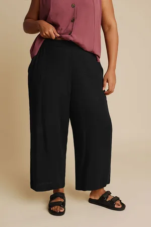 Yours Pantacourt Noir Coupe Wide Leg En Lin , Women