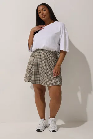 Yours Mini Jupe Volantée Marron Pieds De Poule , Women