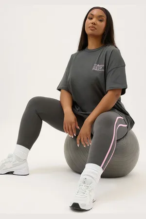 Yours Active Legging Gris Charbonneux Rayures Roses , Women