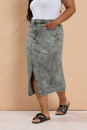 Yours Jupe Midaxi Grise Délavée Stretch En Denim , Women